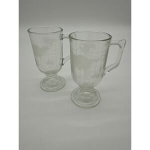 Vintage Nestle Nescafé Etched Glass Footed Coffee Mug set‎ of 2